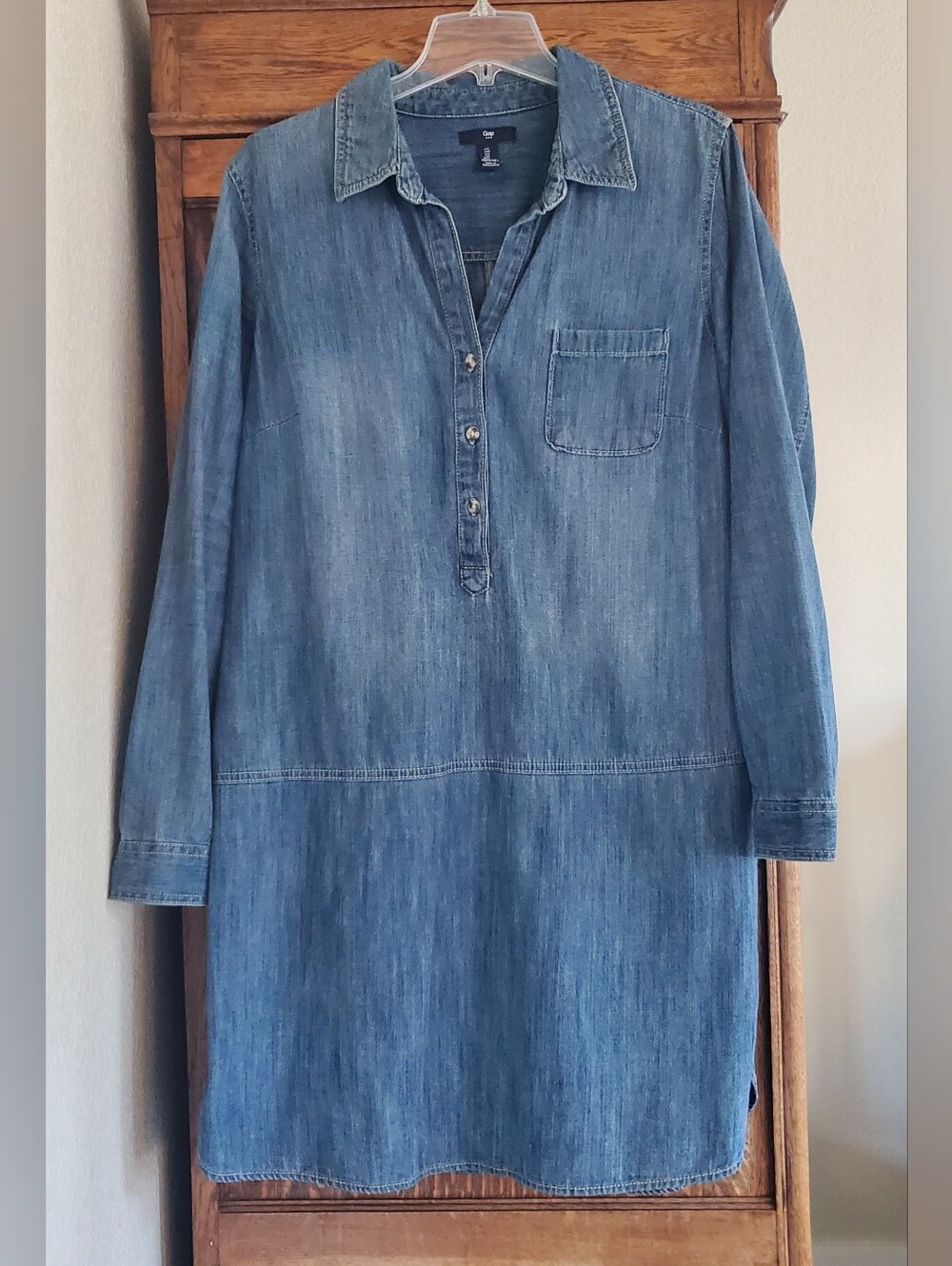 GAP Denim Shift Dress Size Large Long Sleeve Popover 100% Cotton EXCELLENT